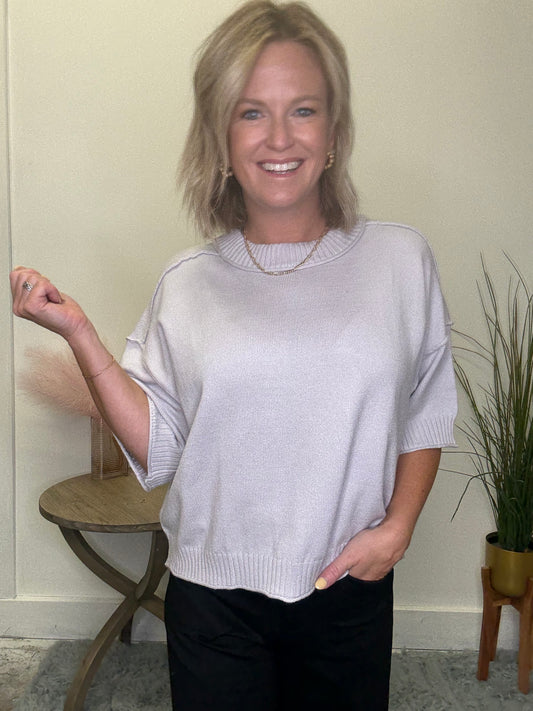 Softest Crewneck Drop Shoulder Short Sleeve Sweater
