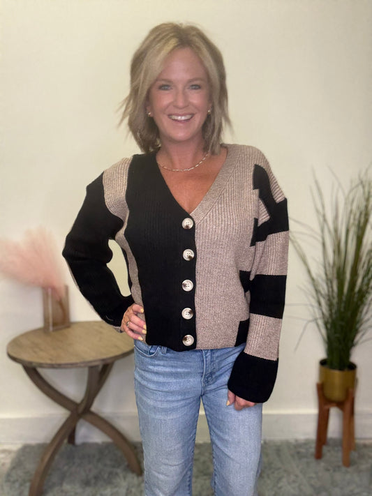 Classic Colorblock Button Down Cardigan - Ella Chic Boutique