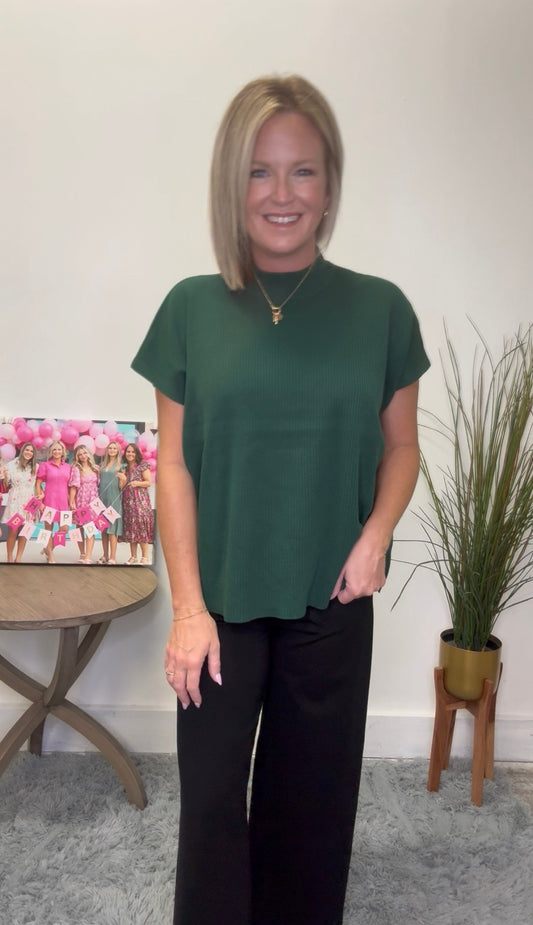 Ribbed Short Sleeve Longer Length Sweater