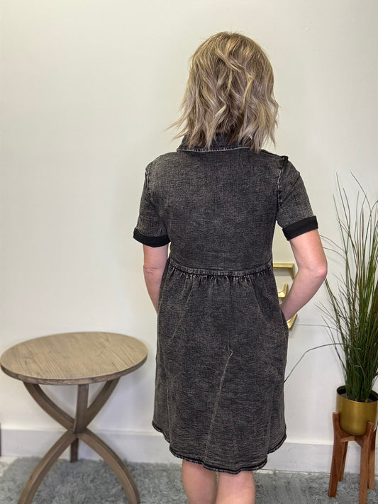 The Lennox Dress in Black Denim - Ella Chic Boutique