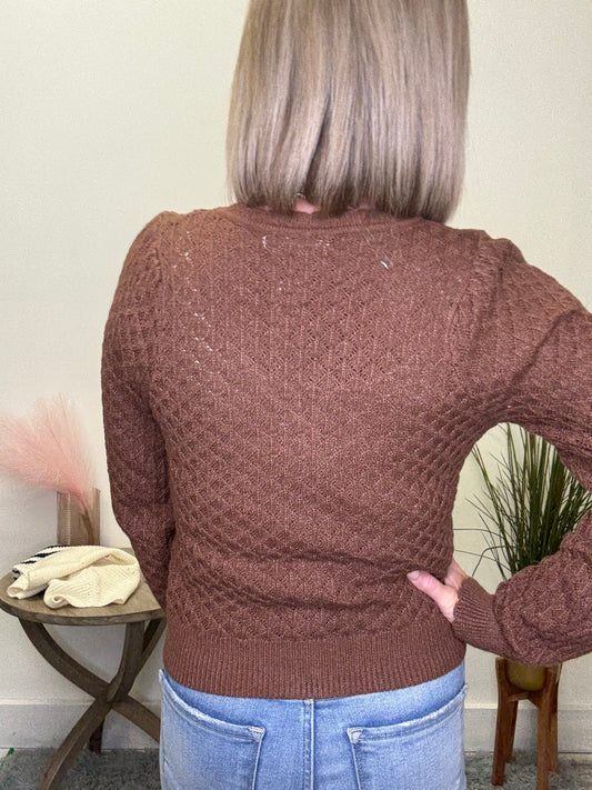 Pointelle Cardigan with Rose Buttons - Ella Chic Boutique