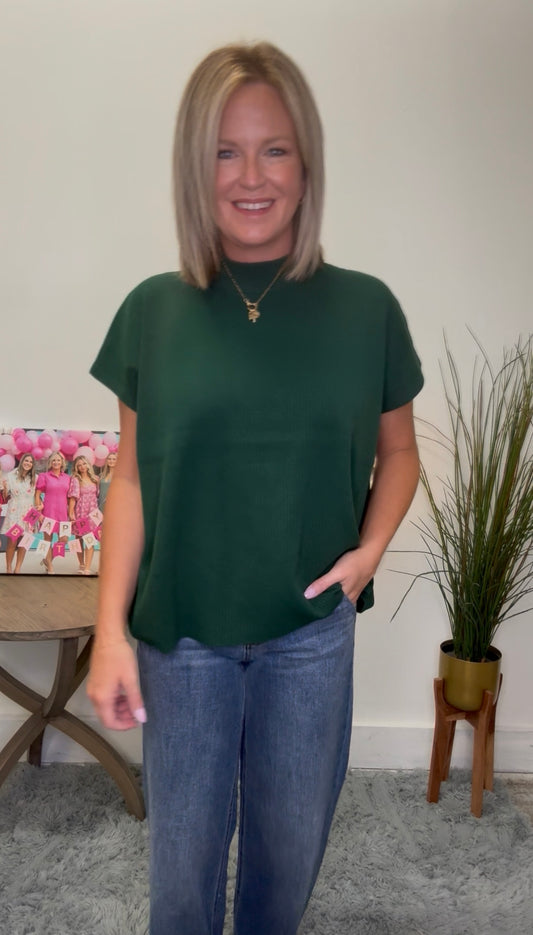 Ribbed Short Sleeve Longer Length Sweater - Ella Chic Boutique