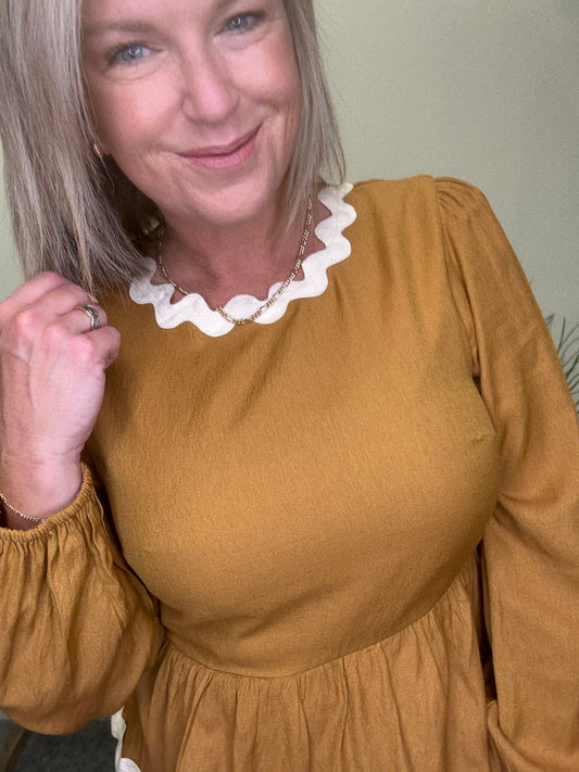 Wavy Twill Trimmed Baby Doll Top