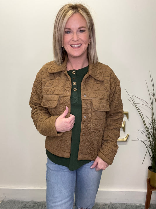 Triangle Quilted Mocha Knit Jacket - Ella Chic Boutique