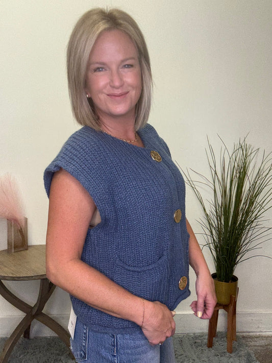 Big Metal Button Front Sweater Vest - Ella Chic Boutique