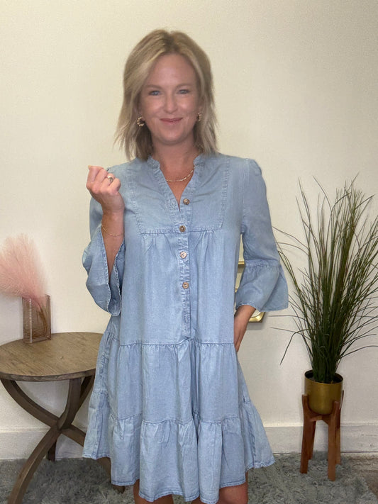All the Best Chambray Ruffle Dress - Ella Chic Boutique