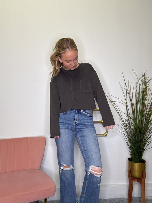 Cropped Charcoal Pocket Top