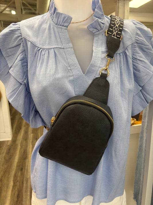 Ellen Guitar Strap Sling Bag in navy jen and co small crossbody purse