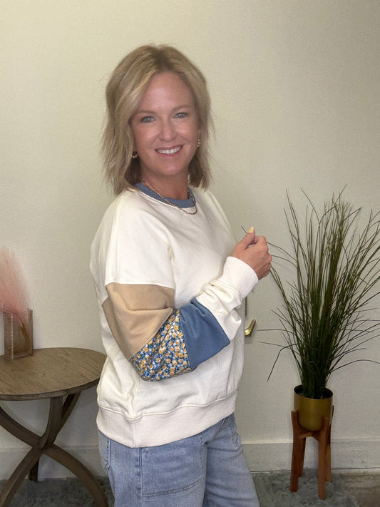 Perfect Fit Stripe and Floral Sleeve Pullover - Ella Chic Boutique