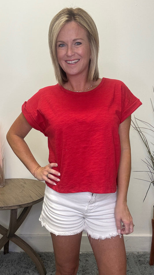 All the Way Slub Tee Shirt in Red