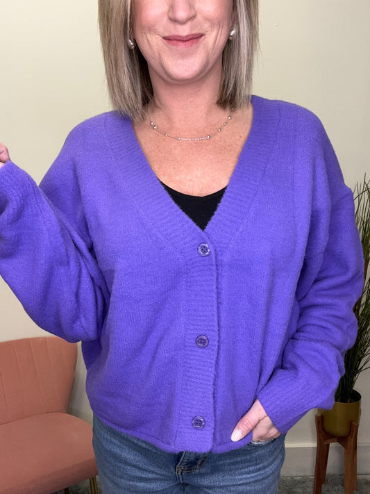 Hyfve double zero super soft purple lavender cardigan button front sweater