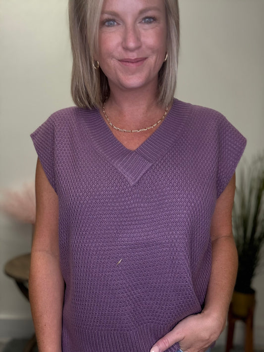 Friendly V-Neck Sweater in Purple