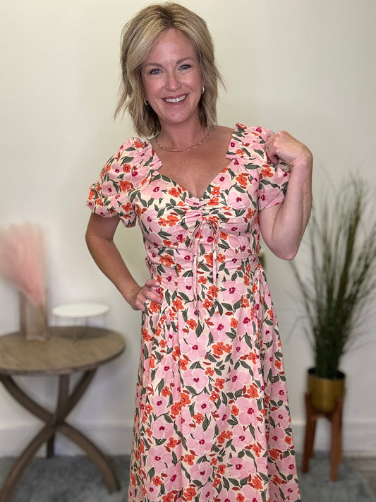 Blush Red Floral Print Maxi Dress
