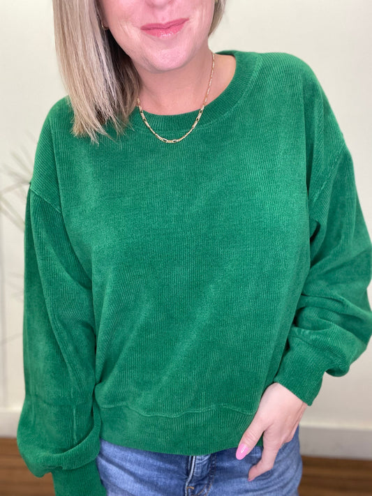 Want it Ribbed Green Pullover Sweatshirt - Ella Chic Boutique