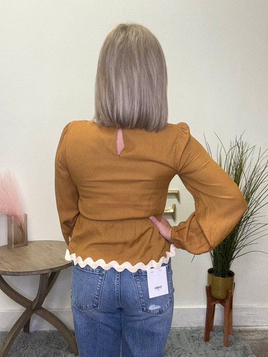 Wavy Twill Trimmed Baby Doll Top - Ella Chic Boutique