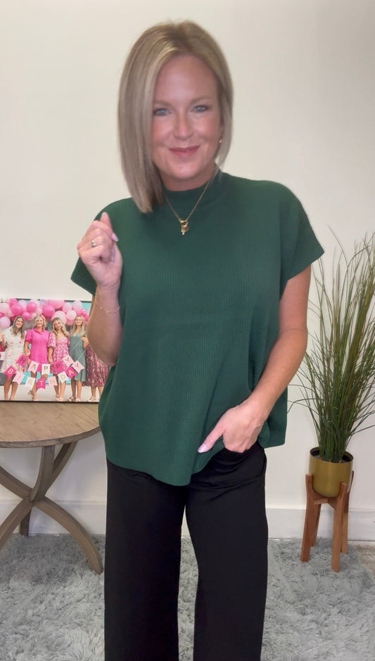 Ribbed Short Sleeve Longer Length Sweater - Ella Chic Boutique