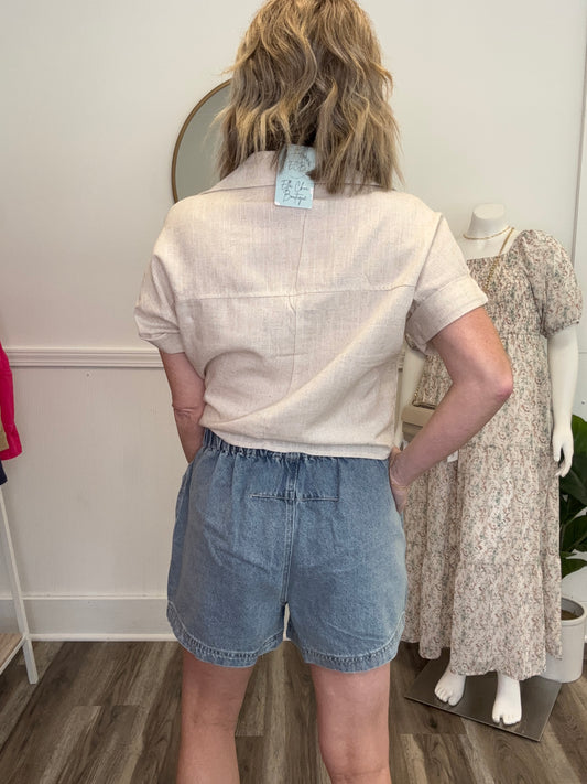 Denim Relaxed Fit Elastic waist Shorts with tie by together boutique
