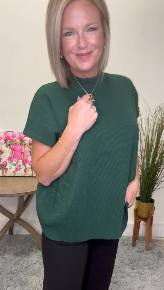 Ribbed Short Sleeve Longer Length Sweater - Ella Chic Boutique