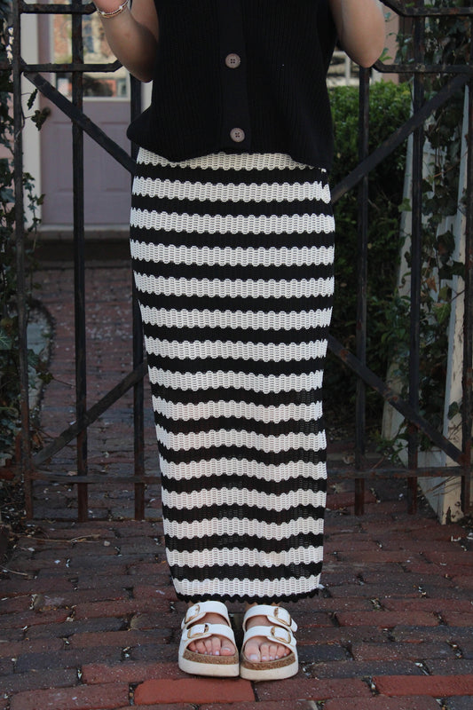 Black and White Crochet Lace Midi Skirt - Ella Chic Boutique
