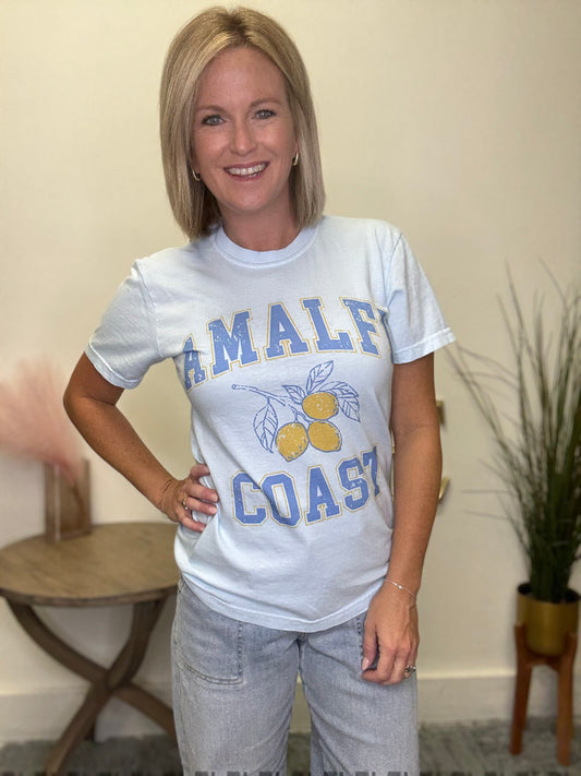 Light blue amalfi coast Lemon t-shirt graphic tee comfort colors