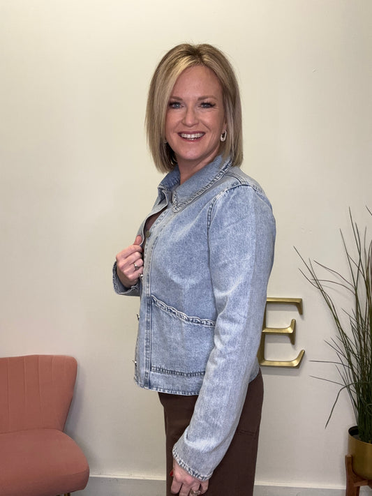 Lightweight Denim Jacket With Scallop Details - Ella Chic Boutique