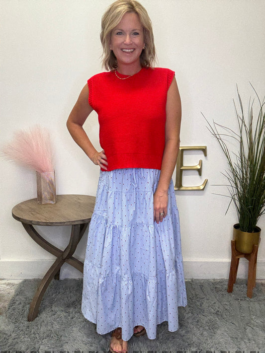 Blue Tiered Flowy Midi Skirt - Ella Chic Boutique