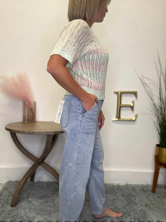 Mid Rise Barrel Patch Pocket light wash Jeans Risen