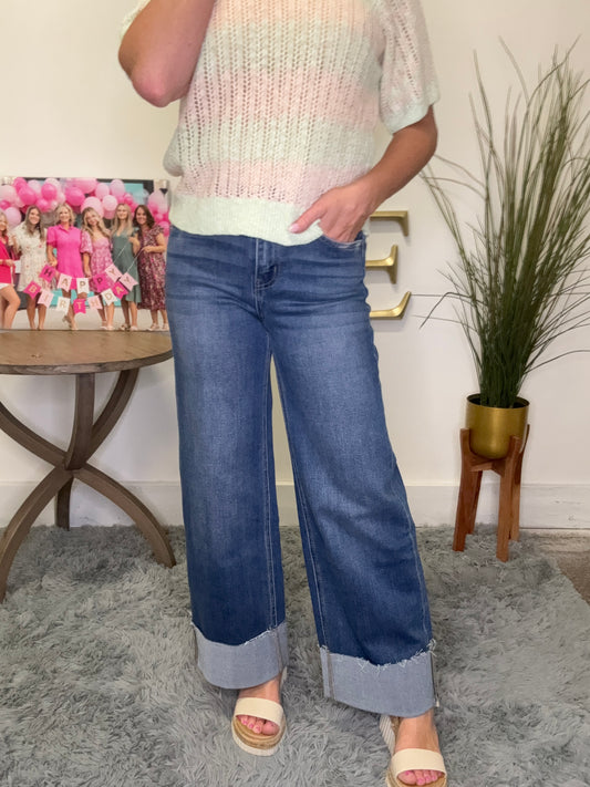 Upstate High Rise A-Line Wide Cuff Jeans
