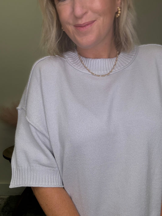 Softest Crewneck Drop Shoulder Short Sleeve Sweater - Ella Chic Boutique