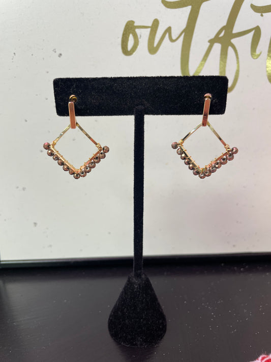 Beaded Diamond Dangle Earrings