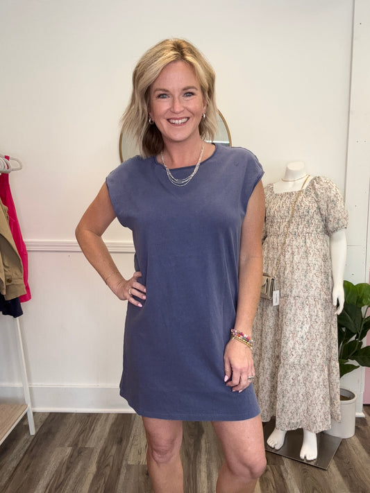 Freestyle Sleeveless Mini Dress in Dusty Indigo