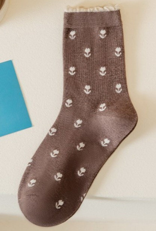 Floral Print Chocolate Brown Socks