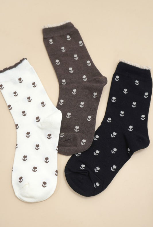 Floral Print Chocolate Brown Socks