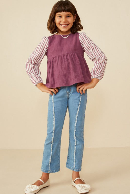 Mix Media Contrast Sleeve Gauze Top - Ella Chic Boutique