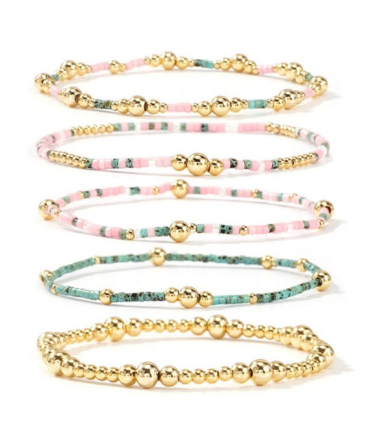Layers Natural Stone Ball Bracelet Set
