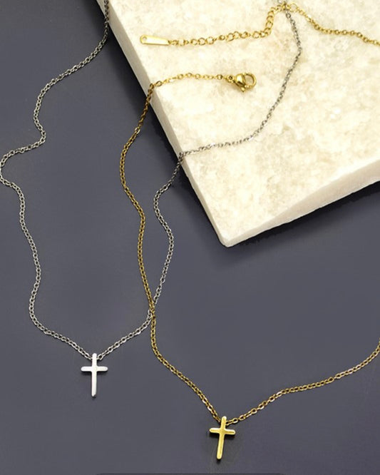 18k Non Tarnish Cross Necklace - Gold
