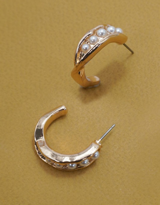 Intertwined Pearl Hoop Earrings