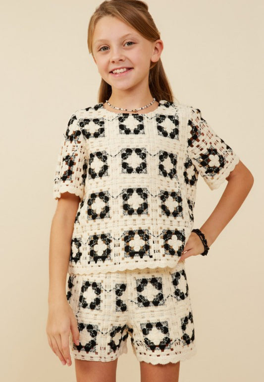 Quilted Crochet Short Sleeve Top