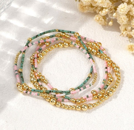 Layers Natural Stone Ball Bracelet Set