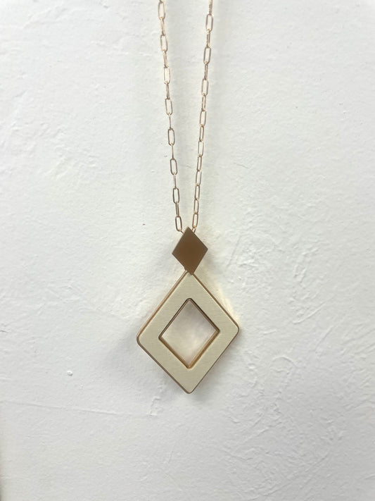 White Wood Diamond Shape Pendant Necklace - Ella Chic Boutique