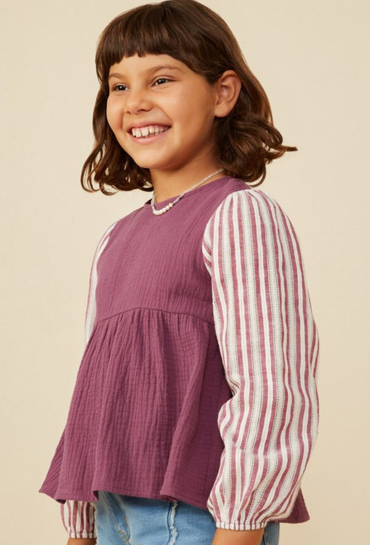 Mix Media Contrast Sleeve Gauze Top