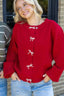 Holidays Red Cardigan with Scalloped Edges And Pearl Bows