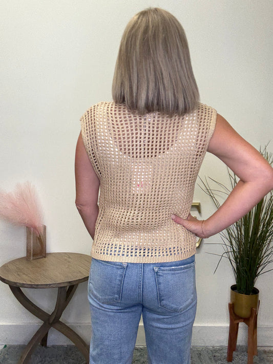 Big Metal Button Front Open Knit Vest Top - Ella Chic Boutique
