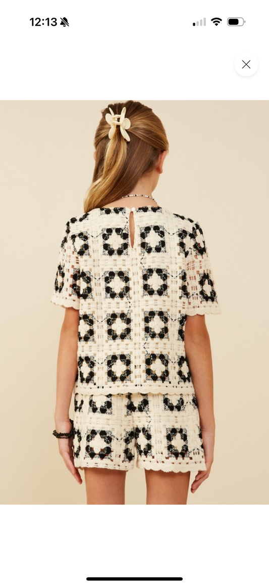 Quilted Crochet Short Sleeve Top