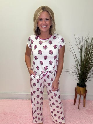 Mary Square Melody Pajama Set short sleeve top long pants wide leg super soft cozy floral print gift 