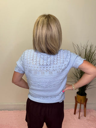 Sky Blue Crochet Knit Sweater Top