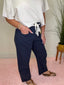 High Rise Eyelet Detail Barrel Pants in Navy