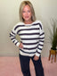 Textured Multistripe Sweater in Ivory and Navy