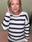 Textured Multistripe Sweater in Ivory and Navy