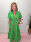 Kinsley Seersucker Midi Dress in Green V-Neck Short Sleeve Spring Summer Pockets Ella Chic Boutique Mary Square